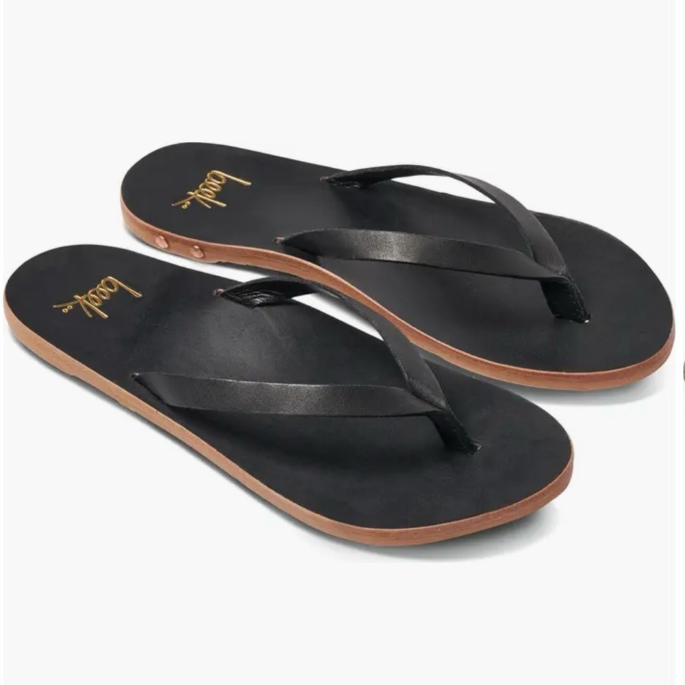 Beek Seabird Flip Flop Sandals Black Learher Size 12